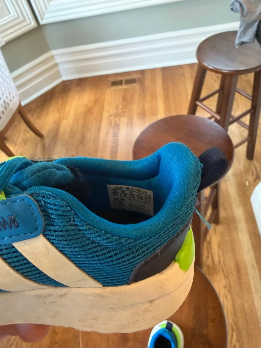 adidas Kids Blue and Neon Green Slip-On Sneakers with White Stripes